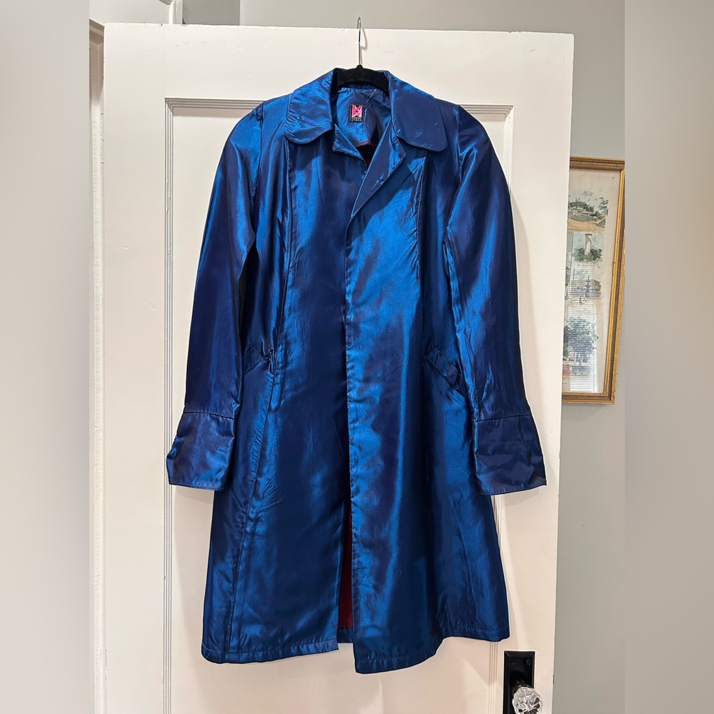 Blue Satin Trench Coat
